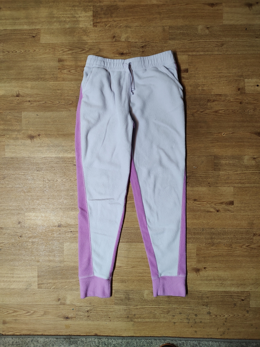 tek gear White and Pink Fleece Joggers with Pink Side Panels